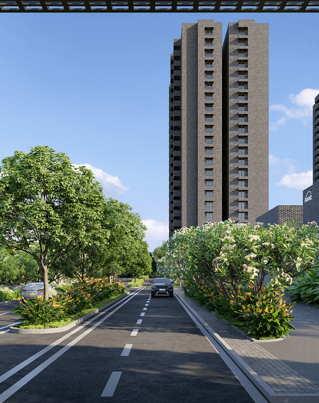 Enter through a tree-lined boulevard that instantly transports you away from the chaos of the city.